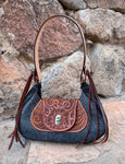 Javalina and sunflower tooled purse