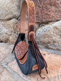 Javalina and sunflower tooled purse