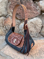 Javalina and sunflower tooled purse